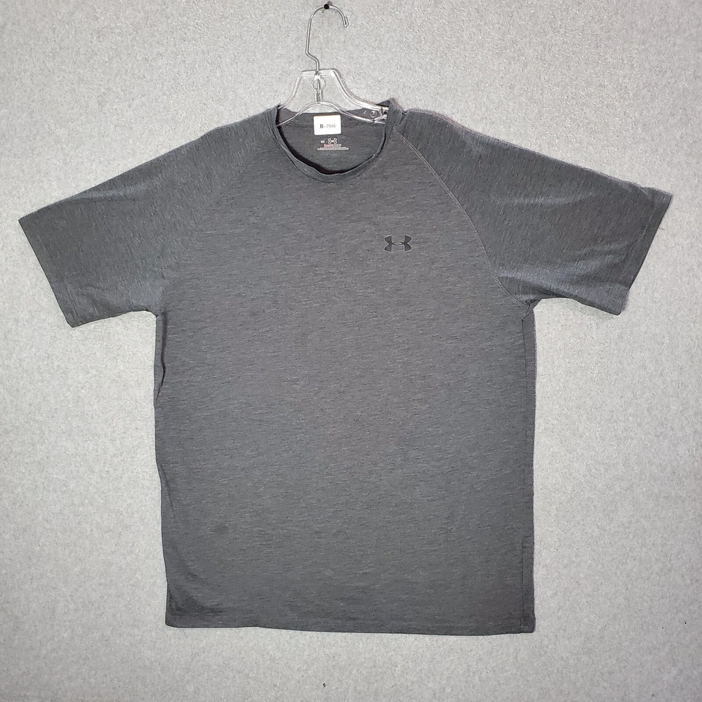 Under Armour Men Activewear Shirt Large Gray Logo Heatgear Crew Neck Tee